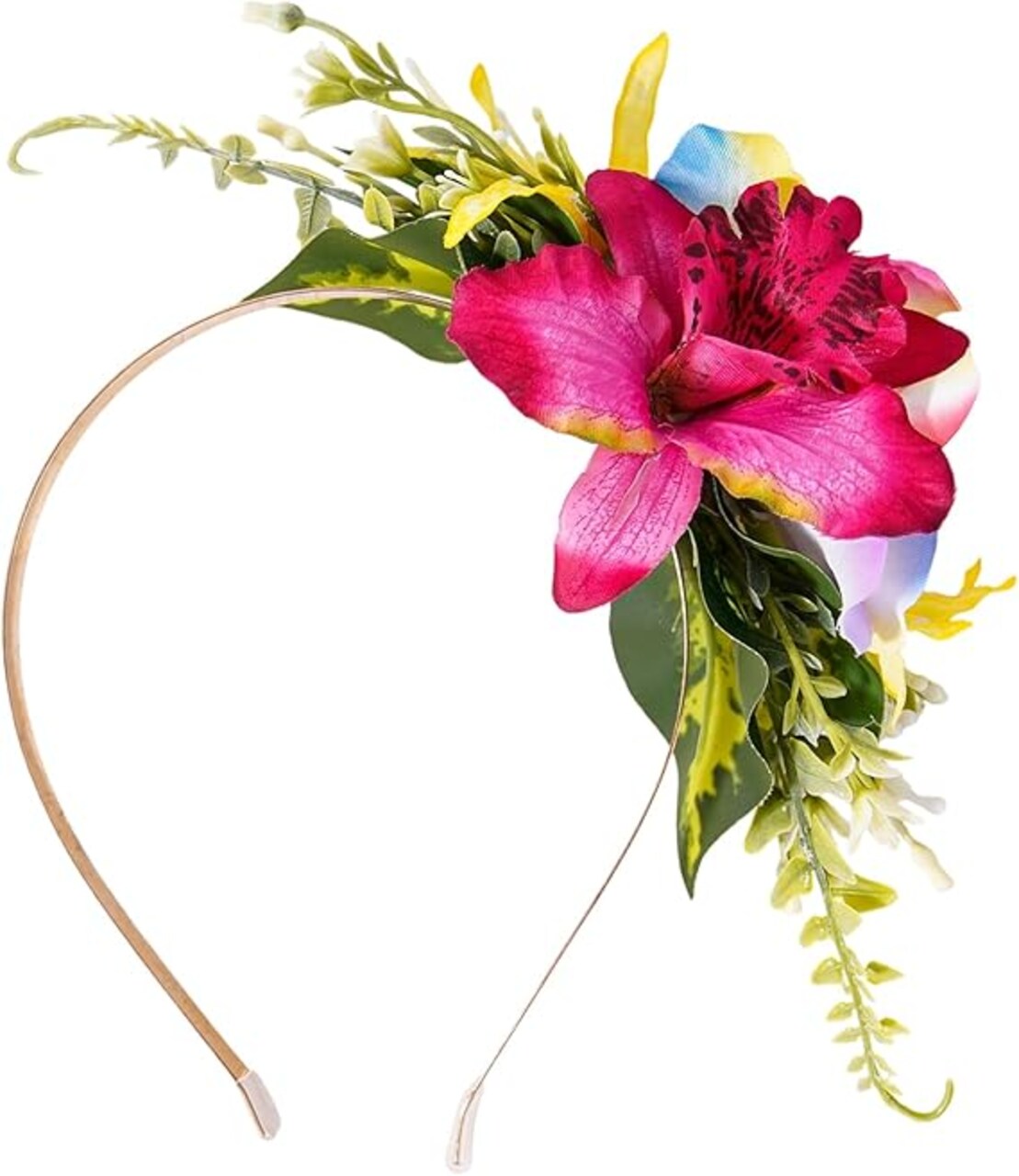 Hawaiian Flower Crown Headband - Artificial Tropical Orchid Headpiece Hawaii Floral Hair Accessories